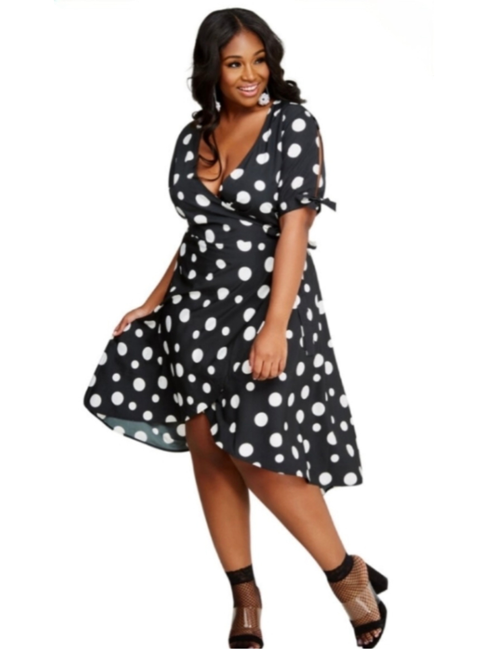 Ashley Stewart New Polka Dot Wrap Dress Women's Size 20 Black & White V-Neck